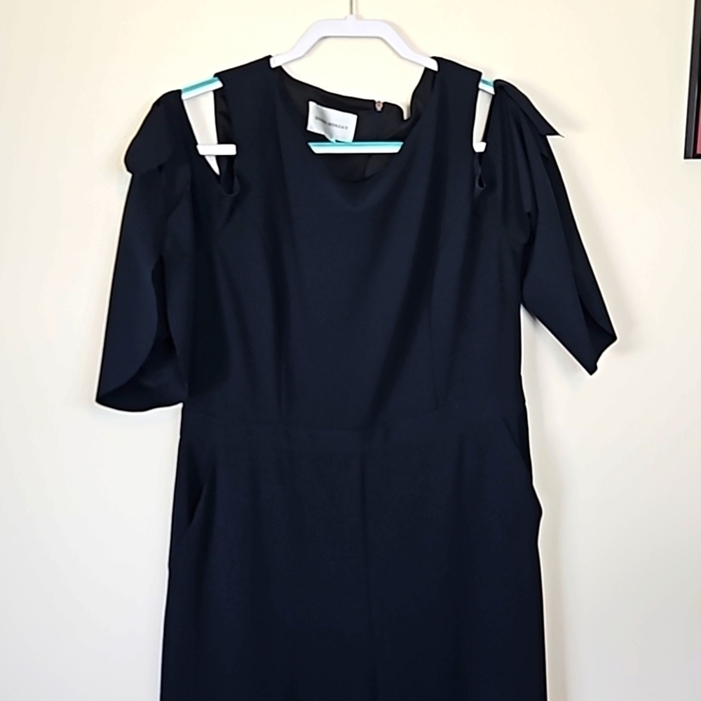 Donna Morgan Black Jumpsuit Cold Shoulder Tie Sleeve Size 14